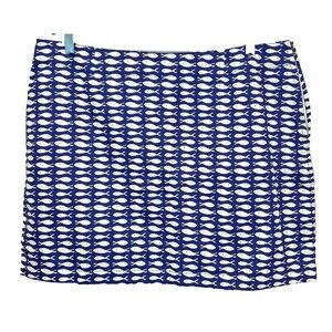 Garnet Hill Fish Print Mini Skirt Sz 18 Plus Blue 100% Cotton Nautical